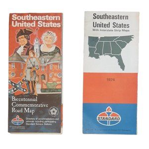 2 Vintage Southeastern US Bicentennial Highway Road Maps with Interstate Strips